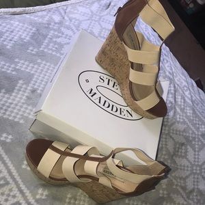 Strappy wedges.